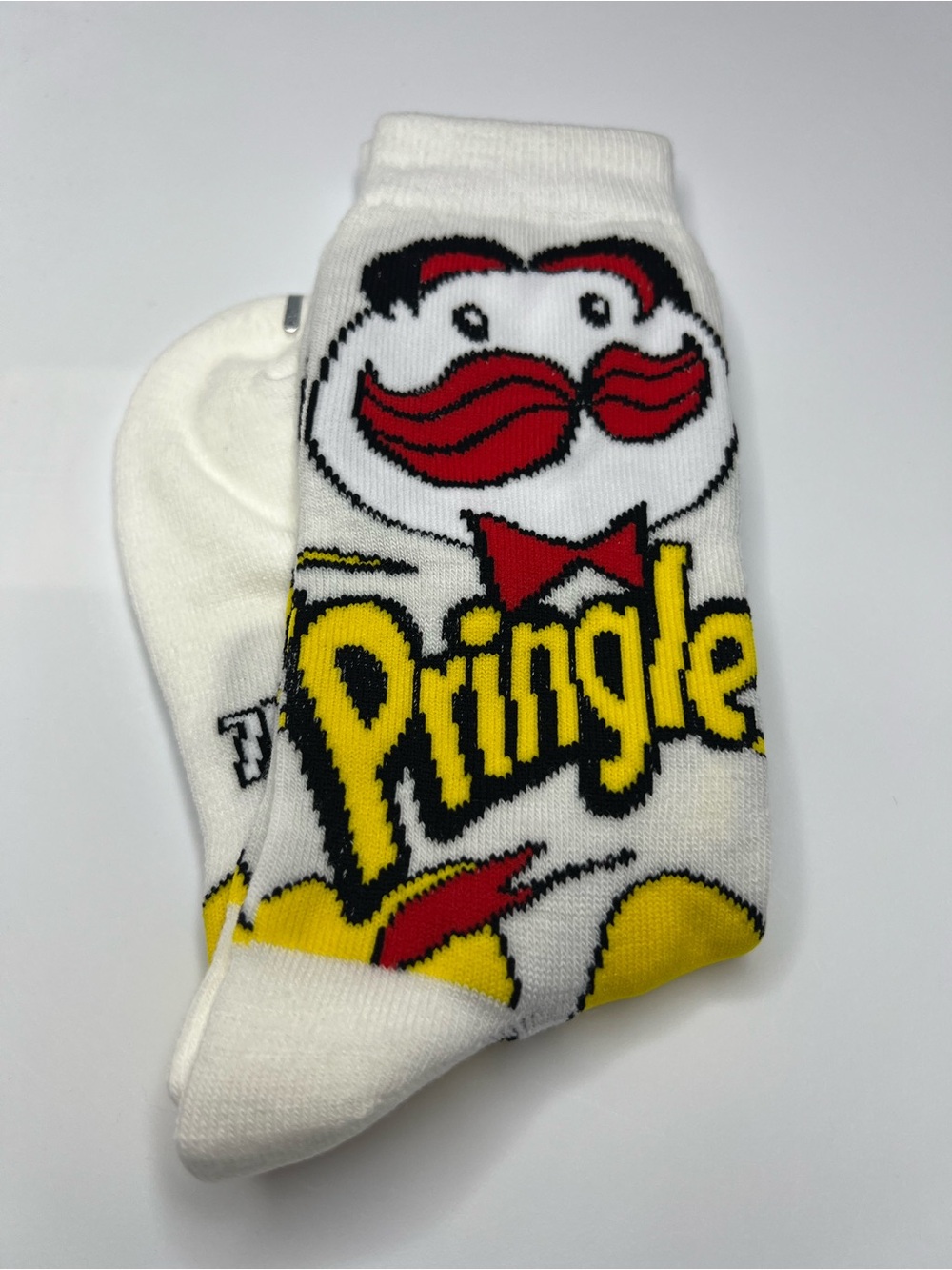 Pringle Novelty White Ankle Socks with Red Mustache & Yellow Logo